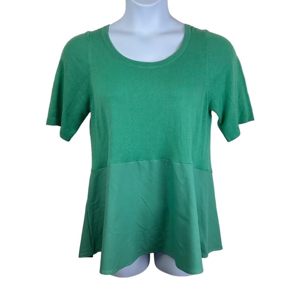 MOTH Anthropologie Seafoam Green Sweater Peplum Hem Tie Keyhole Back Size Large